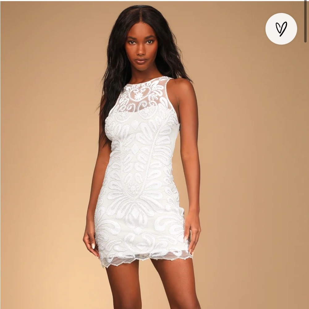 Lulus Embellish My Love White Sequin Beaded Sleeveless minidress
